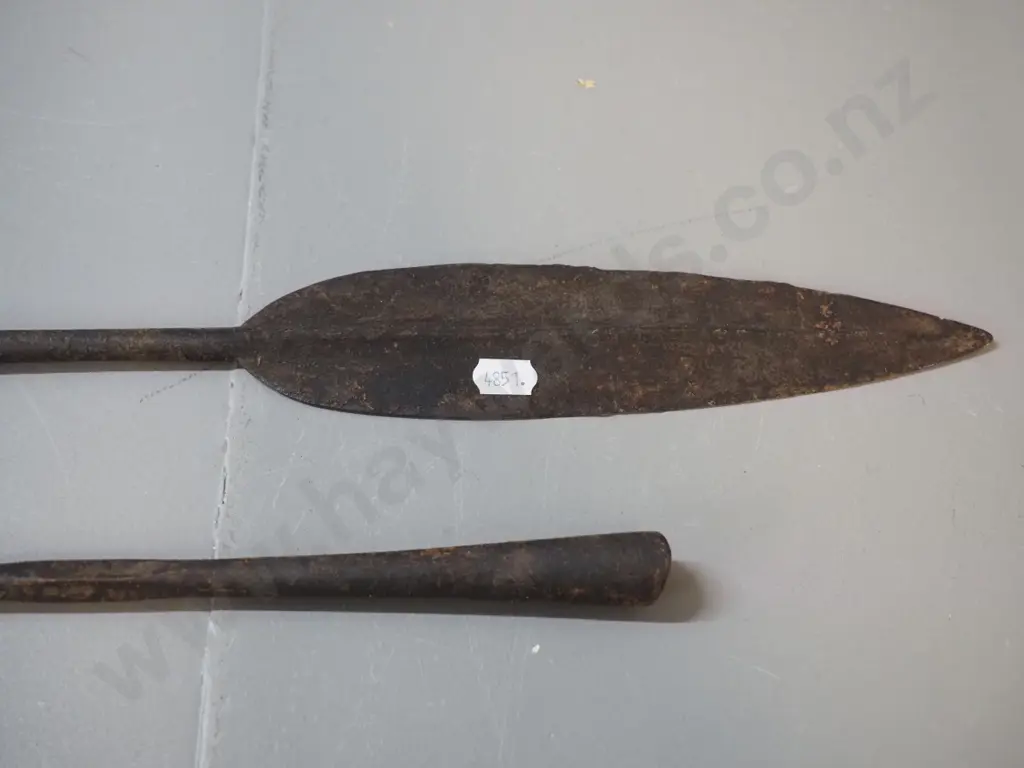 ethnic weapon; Samburu hunting spear, Kenya - metal tips with wood handle combined L-2230 Image 1++