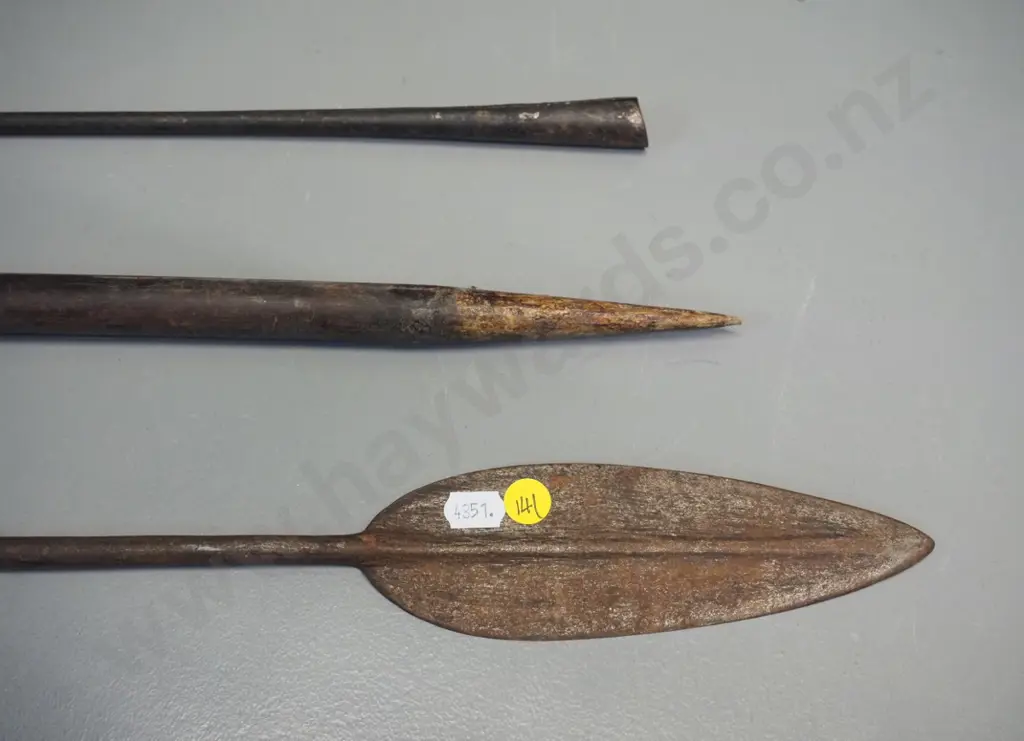 ethnic weapon; Samburu hunting spear, Kenya - 2 iron tips fit on wooden shaft - combined L-2900 Image 1++