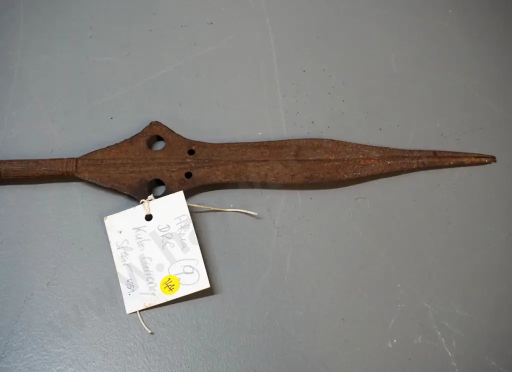 ethnic weapon; Democratic Republic of Congo metal and wood kuba currency spear L-1540 Image 1++