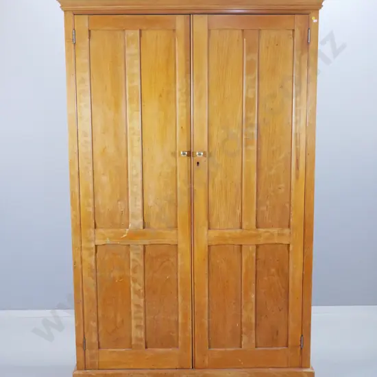 vintage rimu and pine 2-door office cabinet w/fixed shelves, brass knobs, no key - a few chips, borer  H2000 W1230 D-315