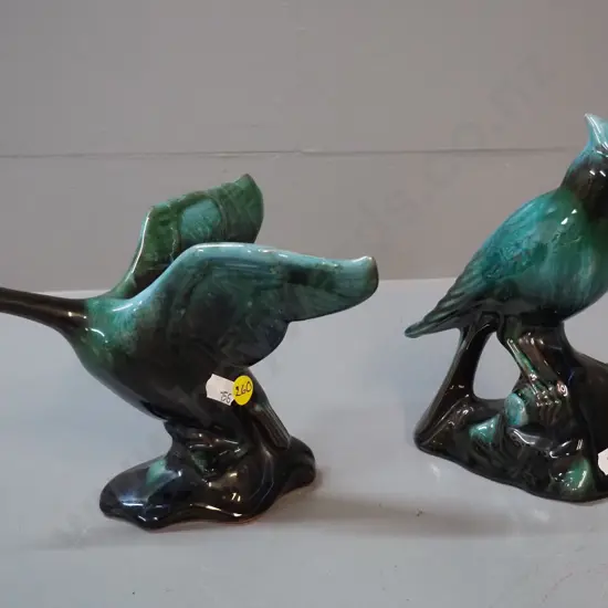 2 small Blue Mountain pottery birds - cardinal H-200 and goose taking off W-160