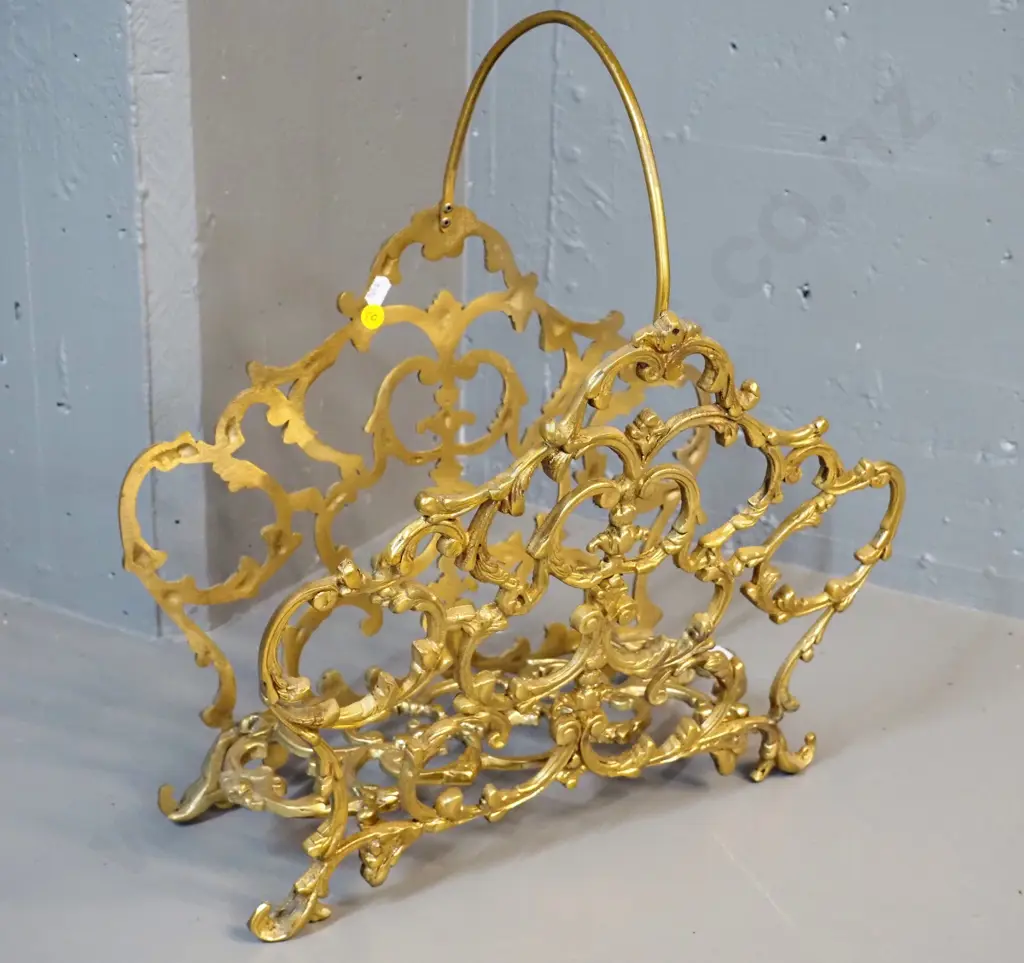 cast brass filigree pattern magazine rack H-450 with handle up L-400 W-220 Image 1++