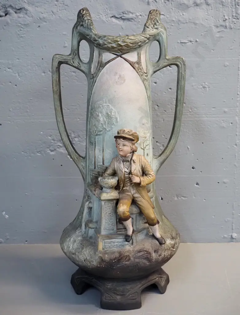 large matte finish figural double-handled vase - marked Austria on base - H530 D-250 Image 1++
