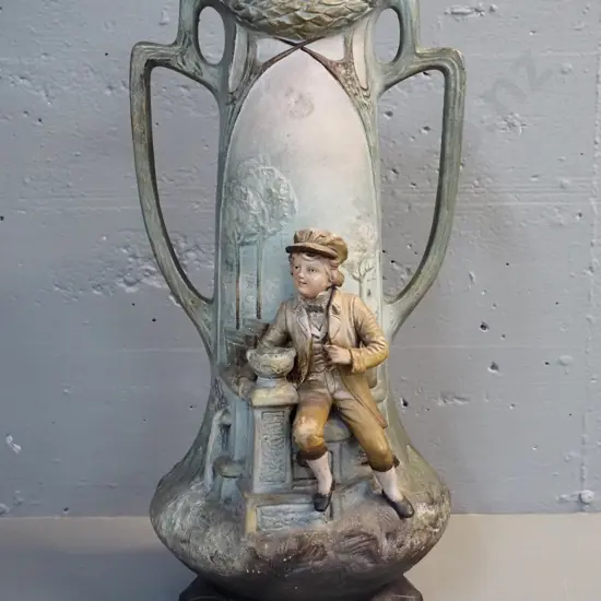 large matte finish figural double-handled vase - marked Austria on base - H530 D-250