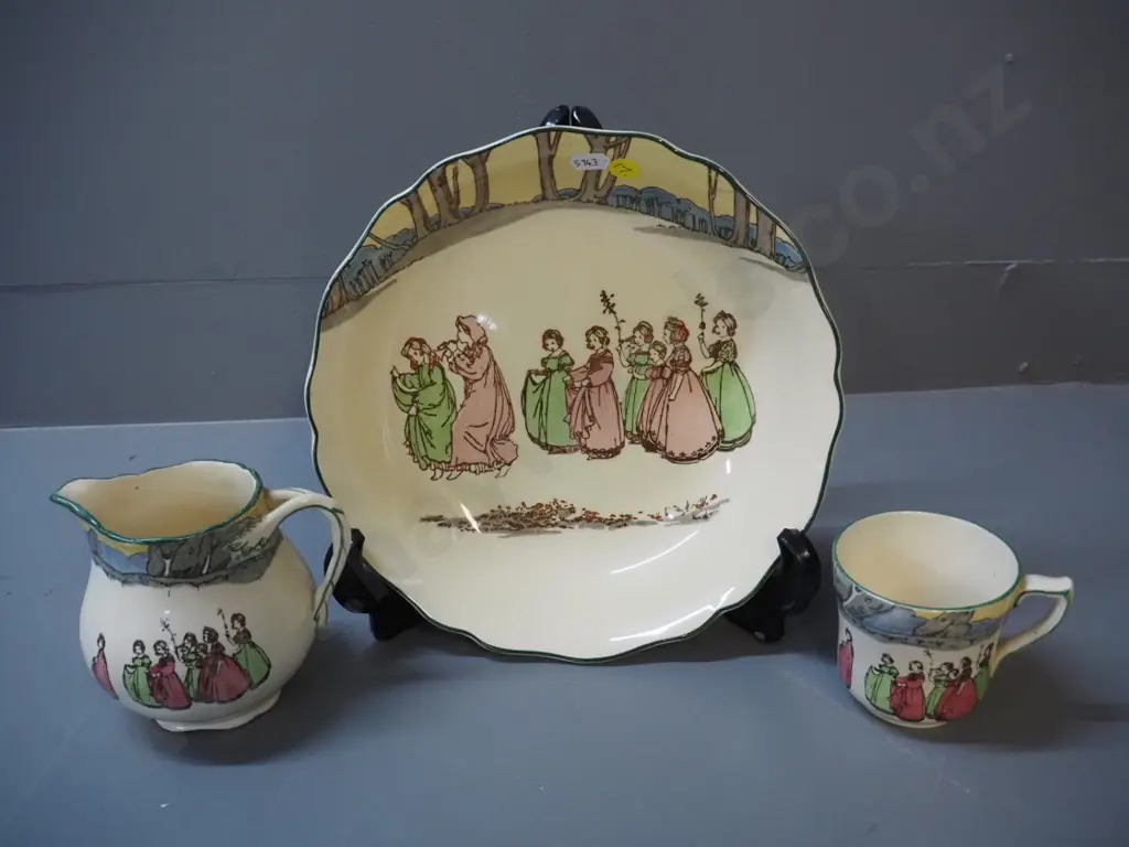 3 pieces of vintage Royal Doulton "Springtime" pattern - bowl D-240, jug and mug Image 1++