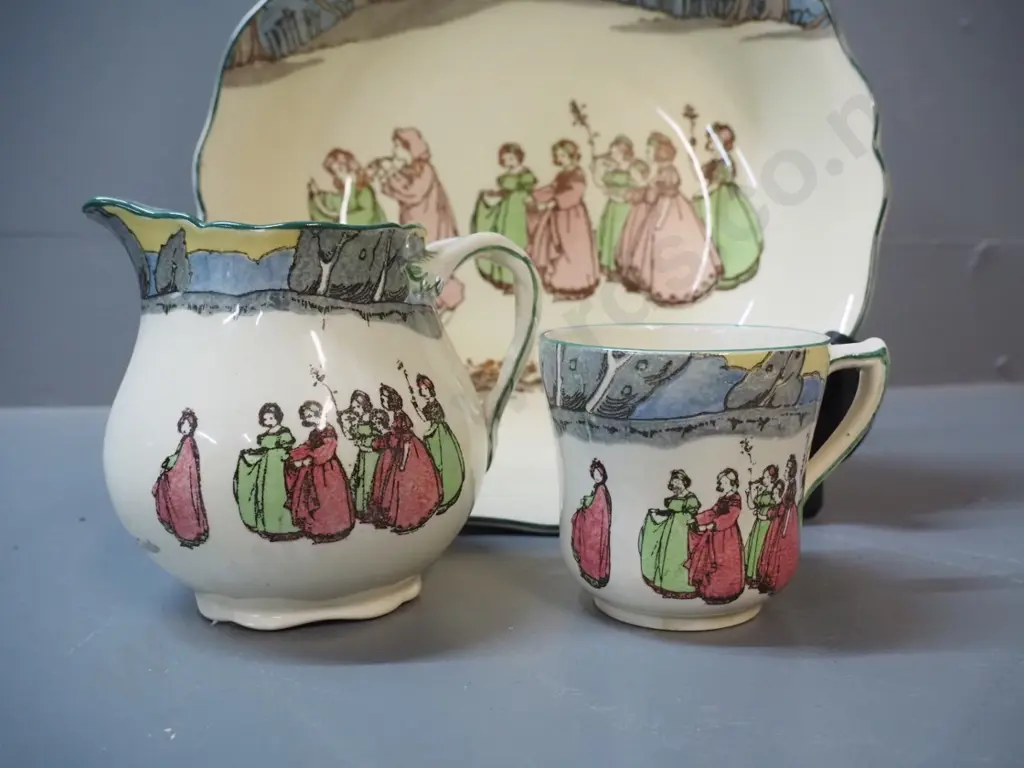 3 pieces of vintage Royal Doulton "Springtime" pattern - bowl D-240, jug and mug Image 1++