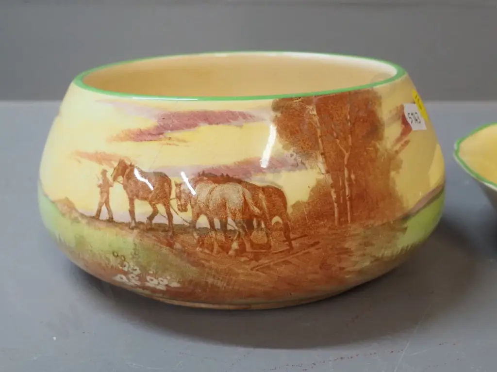 two vintage Royal Doulton bowls - horse & farm scenes, taller is H-85 D-180 Image 1++