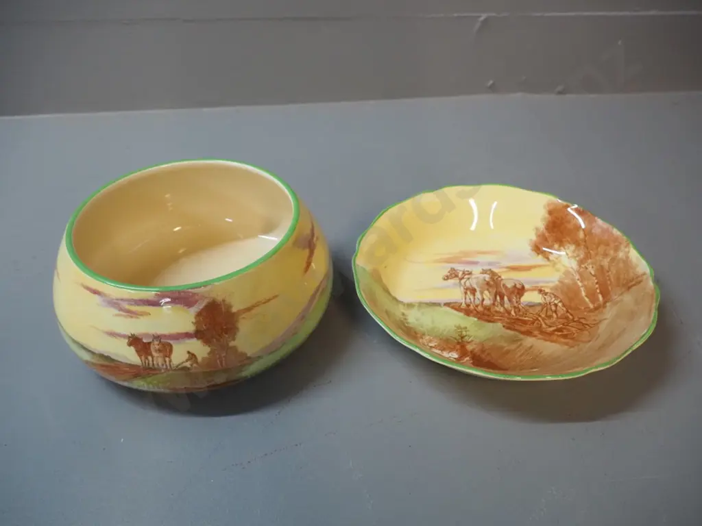 two vintage Royal Doulton bowls - horse & farm scenes, taller is H-85 D-180 Image 1++
