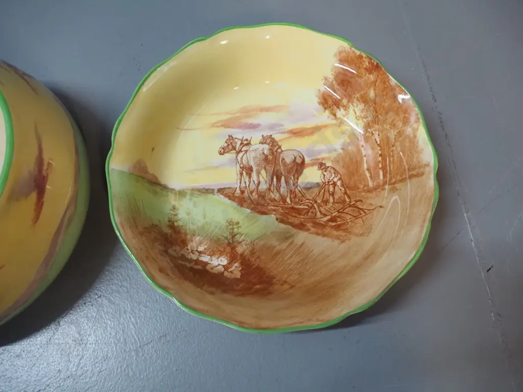 two vintage Royal Doulton bowls - horse & farm scenes, taller is H-85 D-180 Image 1++