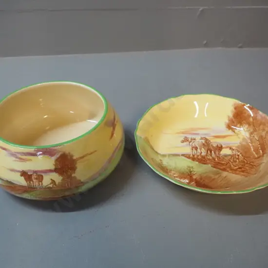 two vintage Royal Doulton bowls - horse & farm scenes, taller is H-85 D-180