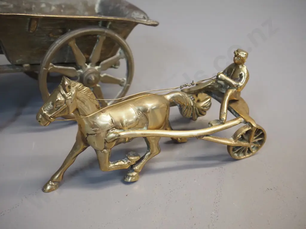 2 brass horse ornaments - larger with cart is H-150 L-300 Image 1++