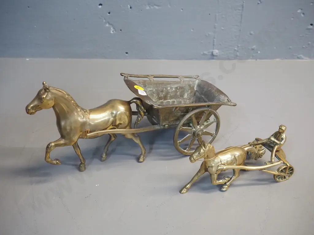2 brass horse ornaments - larger with cart is H-150 L-300 Image 1++