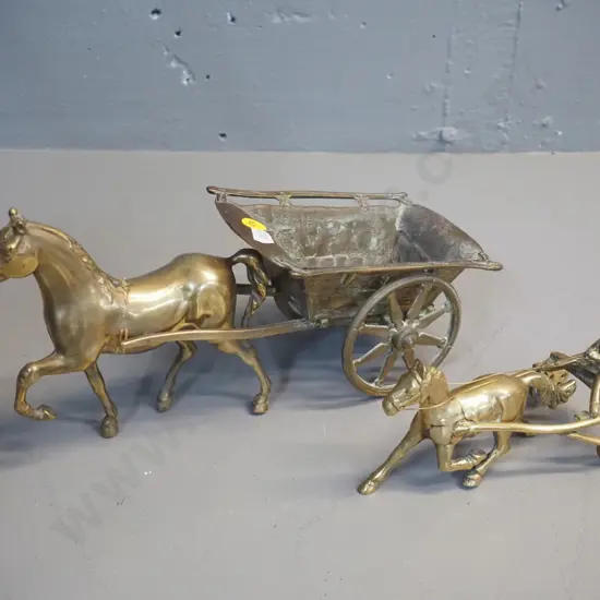 2 brass horse ornaments - larger with cart is H-150 L-300