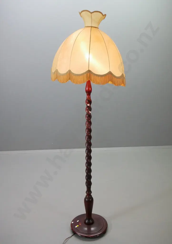 mahogany Jacobean twist standard lamp with empire shade - polish needs work on base, shade support bent H1760 Image 1++