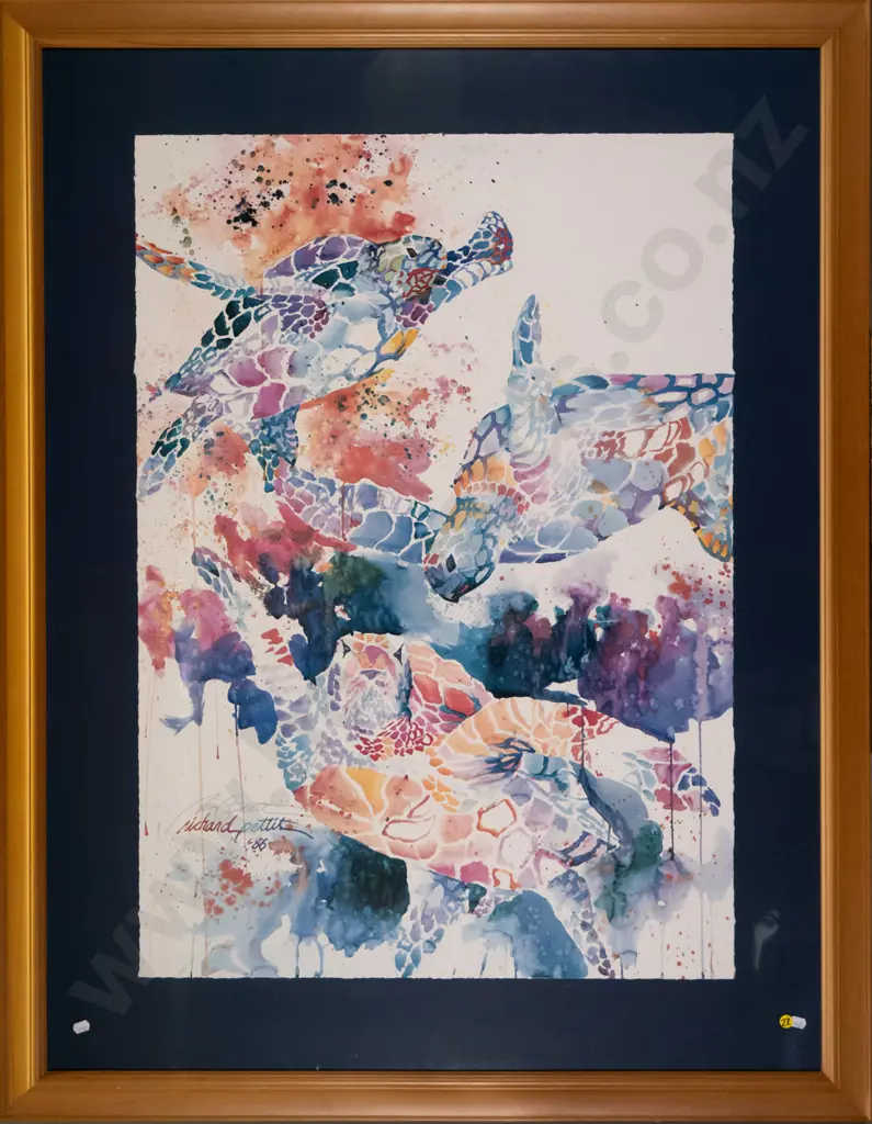 framed and signed Richard Pettit ltd edition print -turtles H-870 W-630 Image 1++