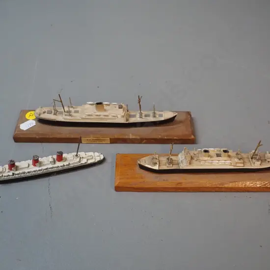 3 small ship models - small die-cast Queen Mary, plastic & wood MV Rangitoto L200, and one un-named