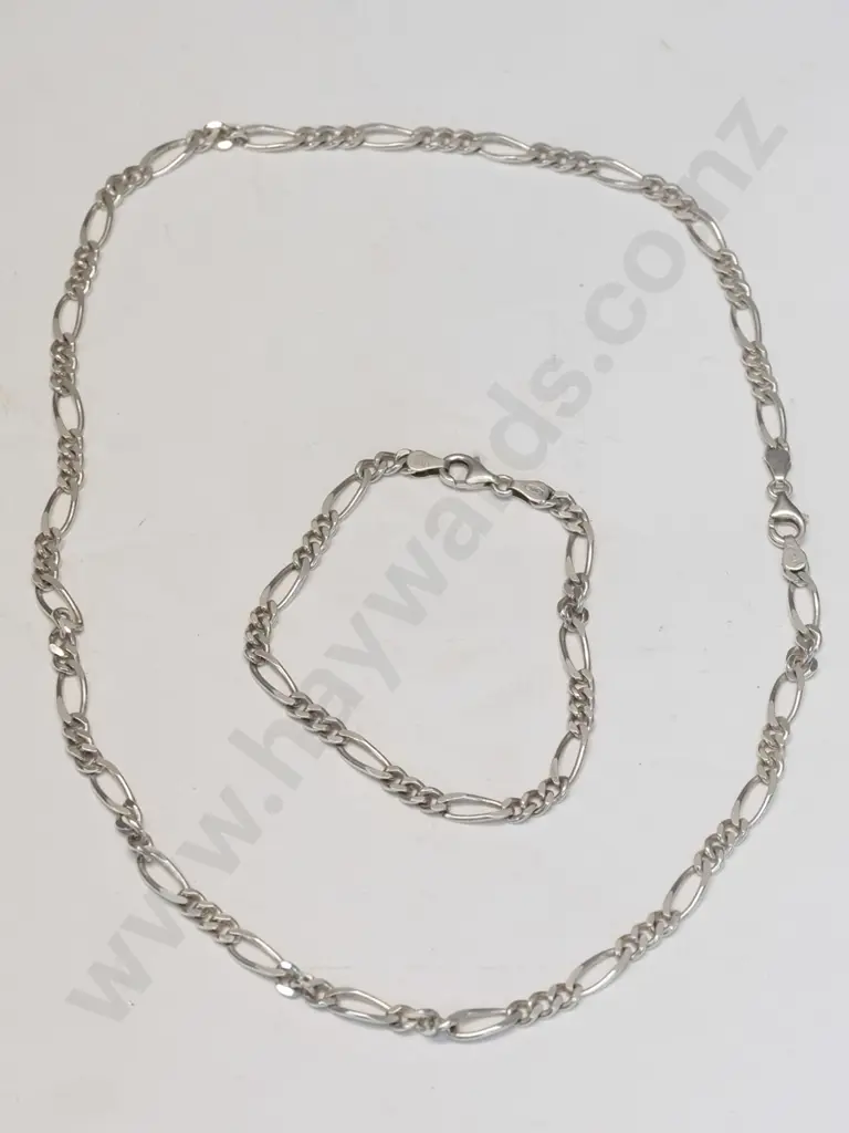 silver link necklace & matching bracelet both stamped 925 Image 1++