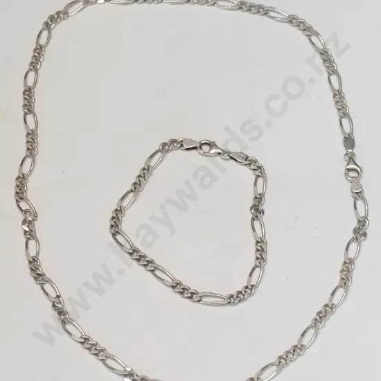 silver link necklace & matching bracelet both stamped 925