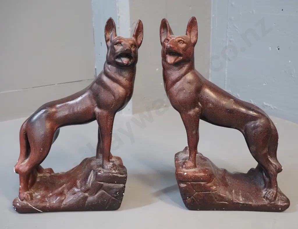 2 plaster dog figures - some chips to finish, damage & repairs to base of one H-340 L-200 Image 1++