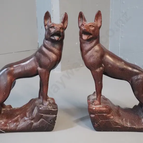 2 plaster dog figures - some chips to finish, damage & repairs to base of one H-340 L-200