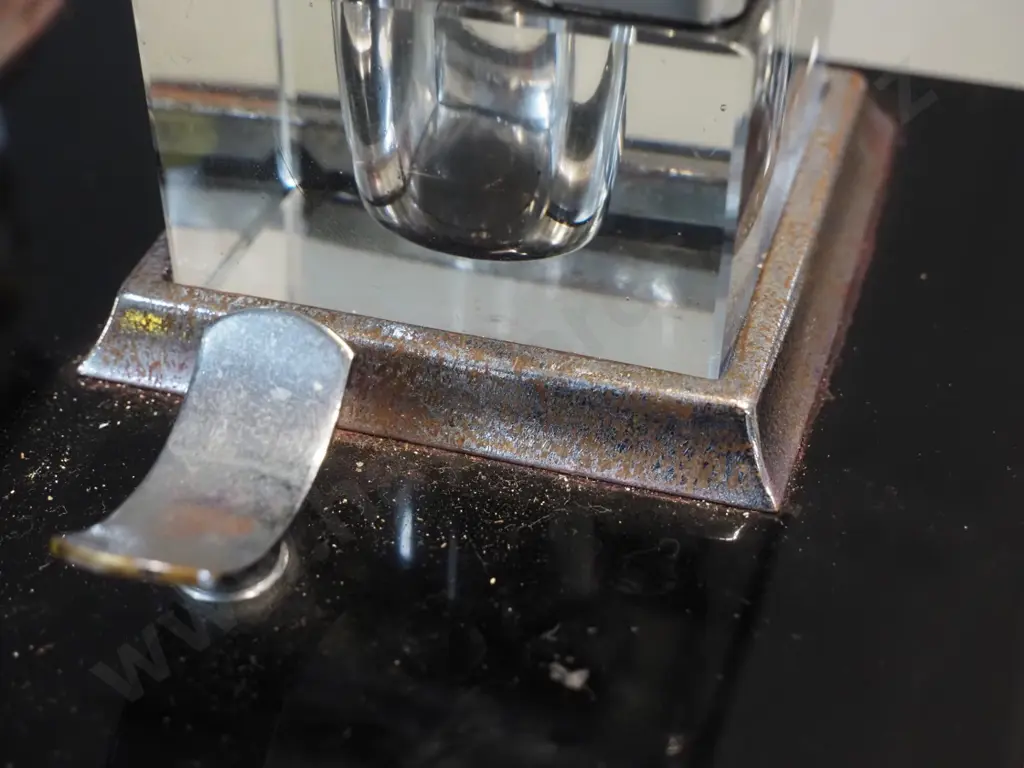 deco pen and ink stand - heavy black glass, clear glass and chrome - chip to edge, some pitting to chrome H80 W230 D140 Image 1++