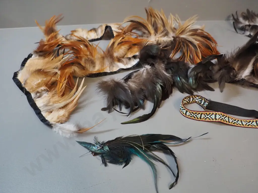 assorted feather costume trim pieces, feather hair piece, braided headband Image 1++
