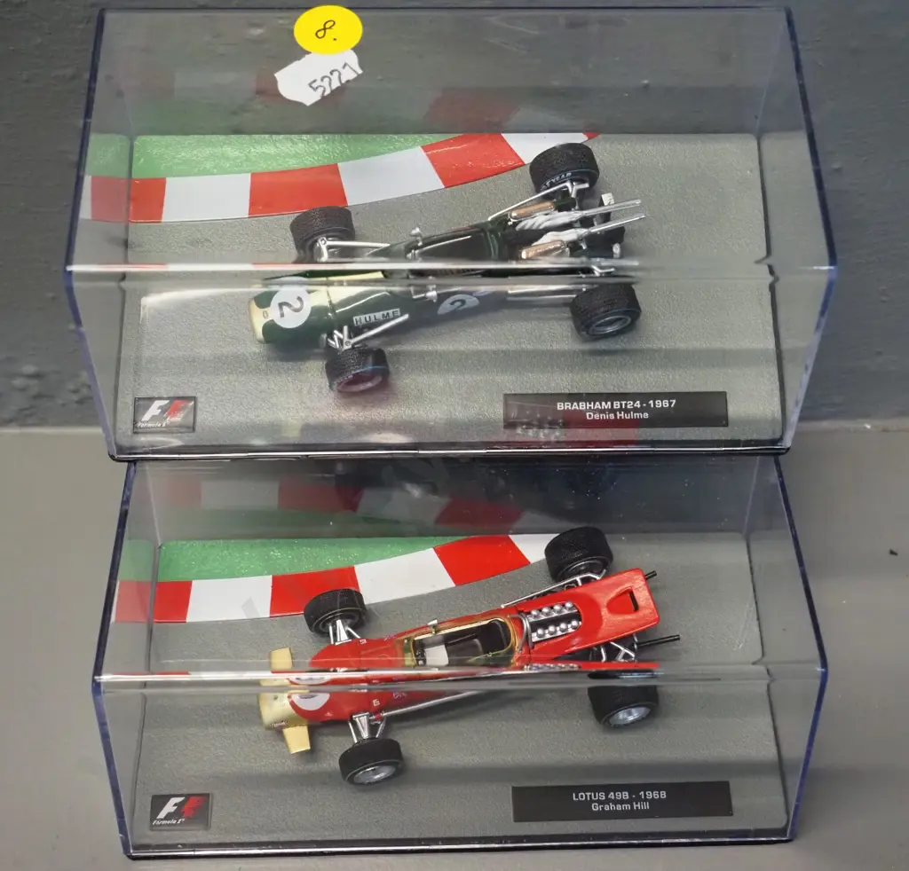 2 die-cast 1:43 scale Formula 1 racing cars - 1967 Dennis Hulme and 1968 Graham Hill Image 1++