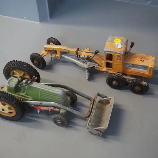 2 Fun Ho vehicles in restorer's condition: grader L290 and tractor w/front-end loader - both w/wear & missing parts
