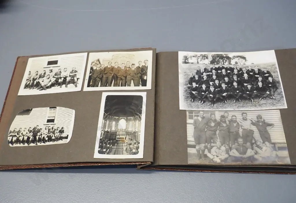 vintage photo album full of sports team and school photos - including 1926 & 1928 King's College Auckland rugby team Image 1++
