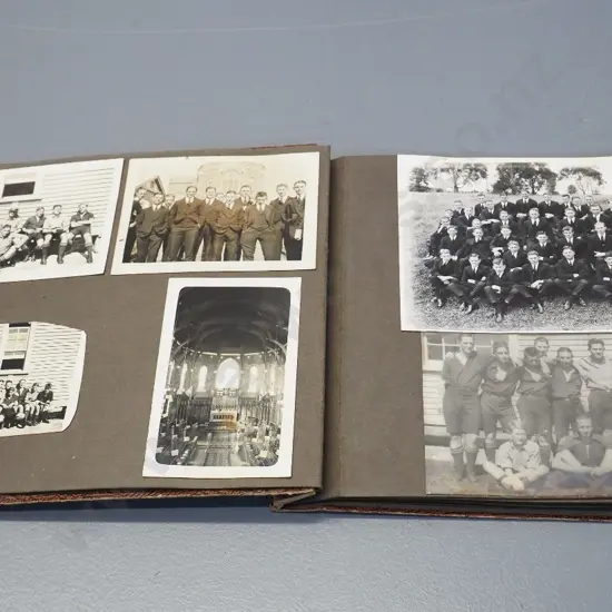 vintage photo album full of sports team and school photos - including 1926 & 1928 King's College Auckland rugby team