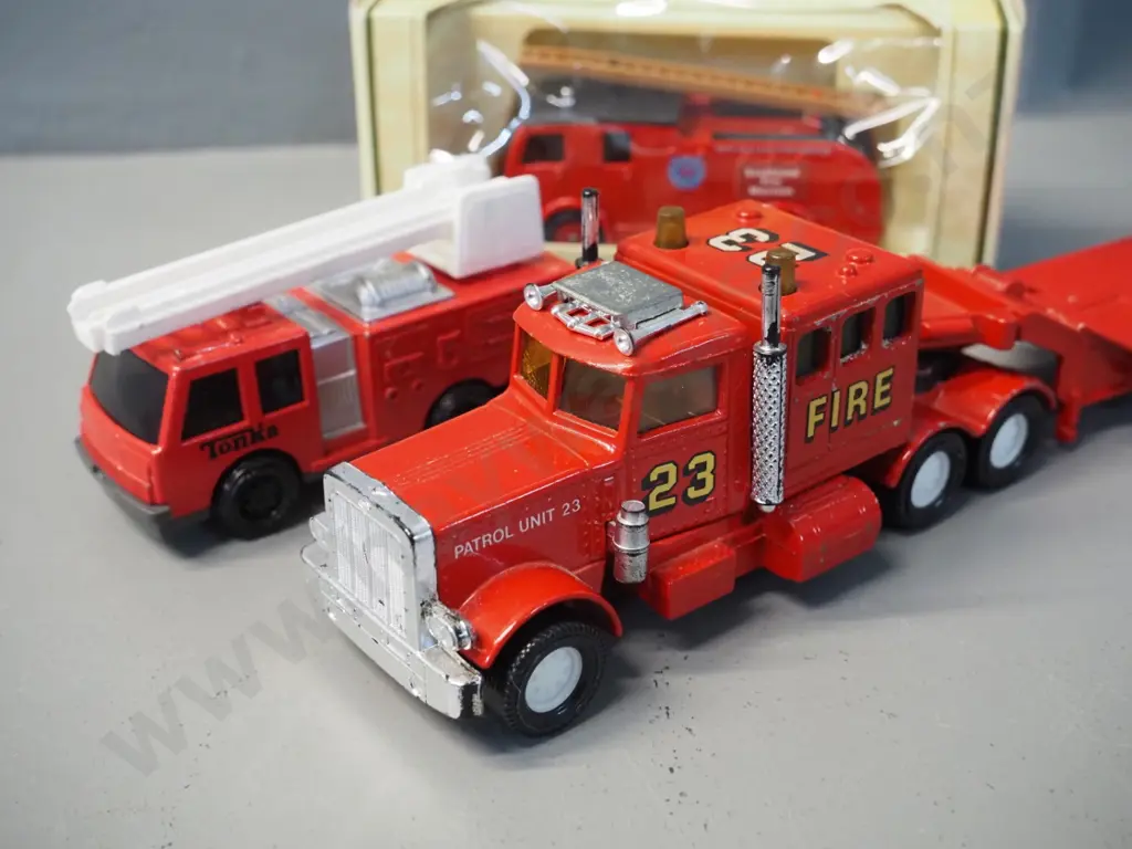 3 die-cast model firefighting vehicles - Matchbox Super King, Tonka and one other Image 1++