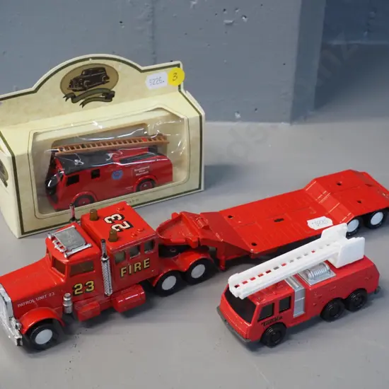 3 die-cast model firefighting vehicles - Matchbox Super King, Tonka and one other