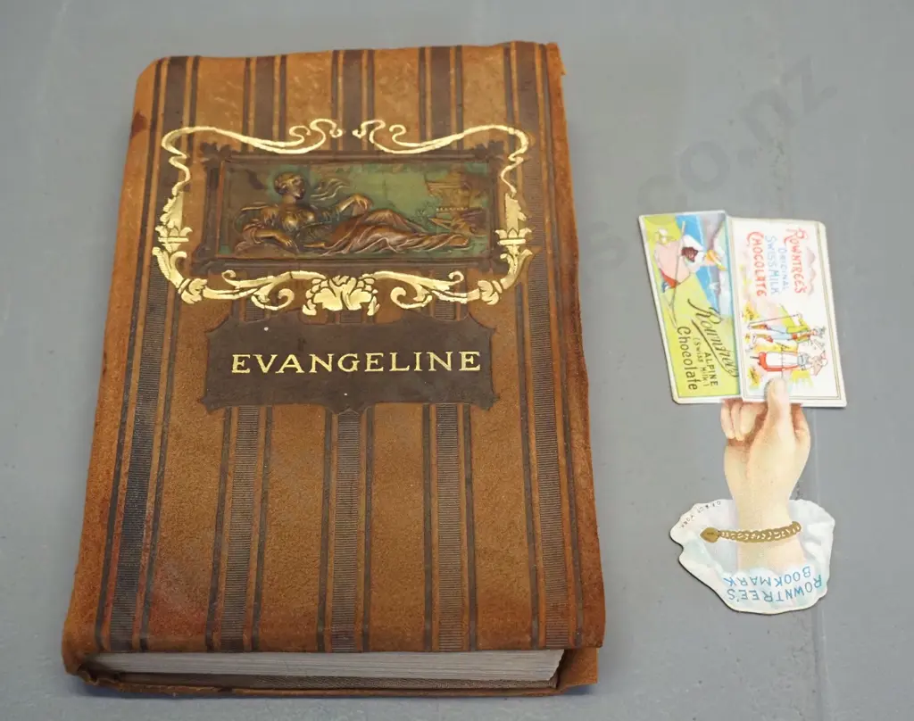 book Henry Longfellow - Evangeline - 1904 edition with suede cover and embossed design - cover is separating Image 1++