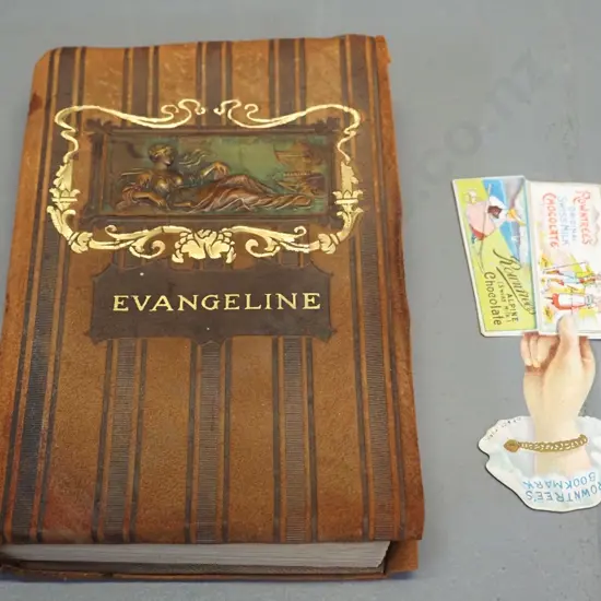 book Henry Longfellow - Evangeline - 1904 edition with suede cover and embossed design - cover is separating