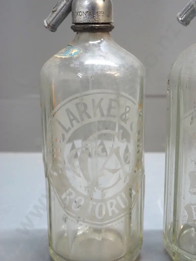 2 vintage soda syphons - Clark & Son Rotorua and TB & Co. New Plymouth Image 1++