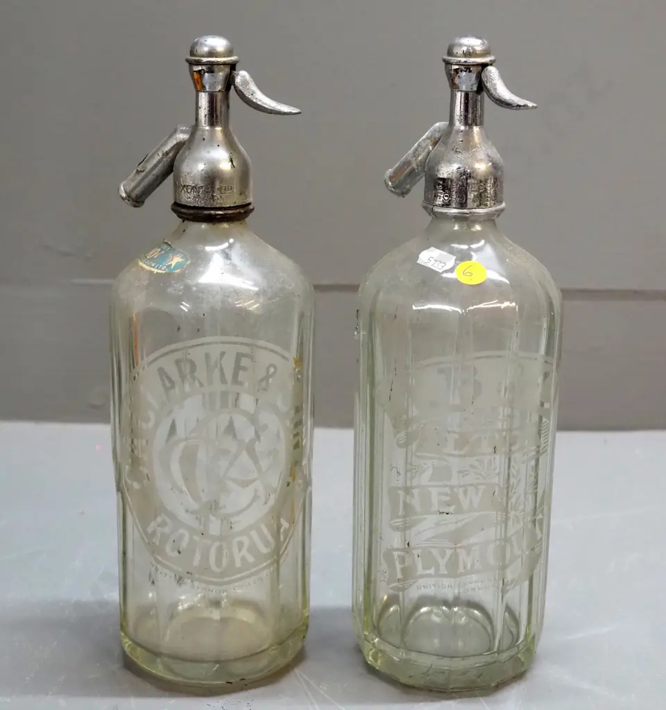 2 vintage soda syphons - Clark & Son Rotorua and TB & Co. New Plymouth Image 1++