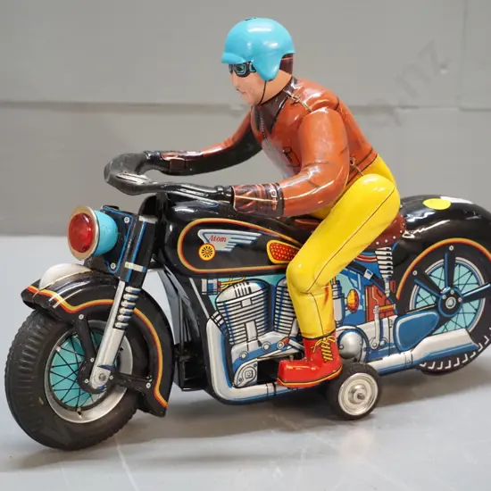 Japanese tin toy "Expert Motorcyclist" battery powered toy - with box tag and instructions - VG condition but untested