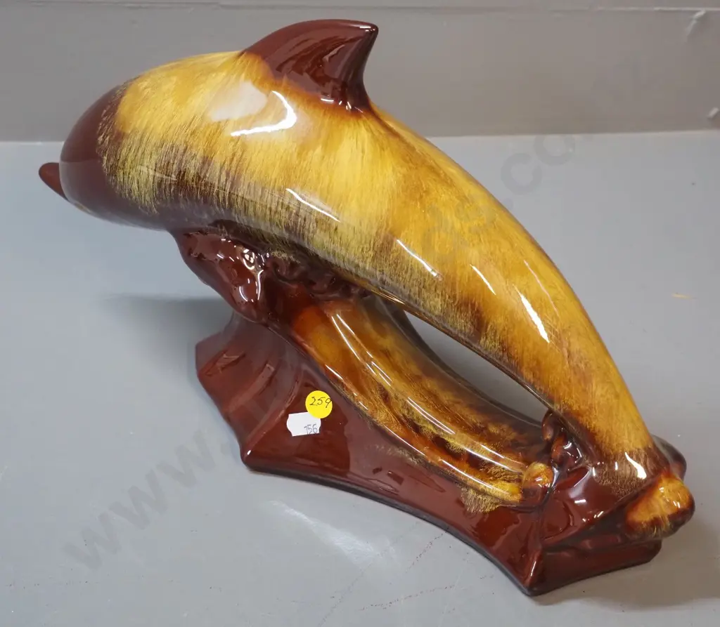 Blue Mountain pottery gold and brown large dolphin H-250 L-420 Image 1++