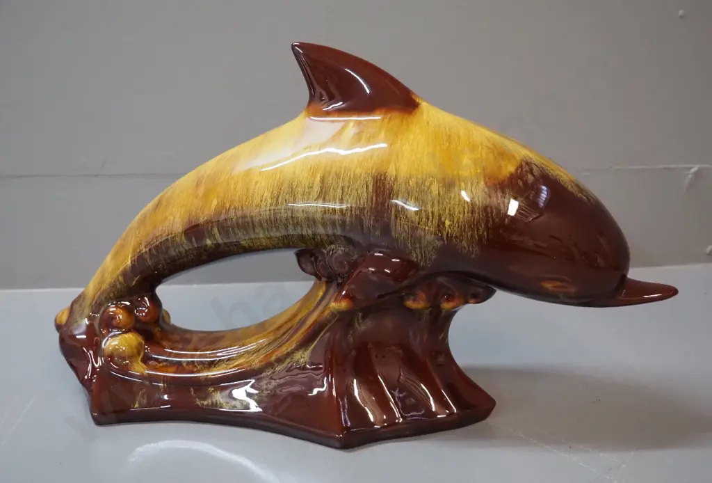 Blue Mountain pottery gold and brown large dolphin H-250 L-420 Image 1++
