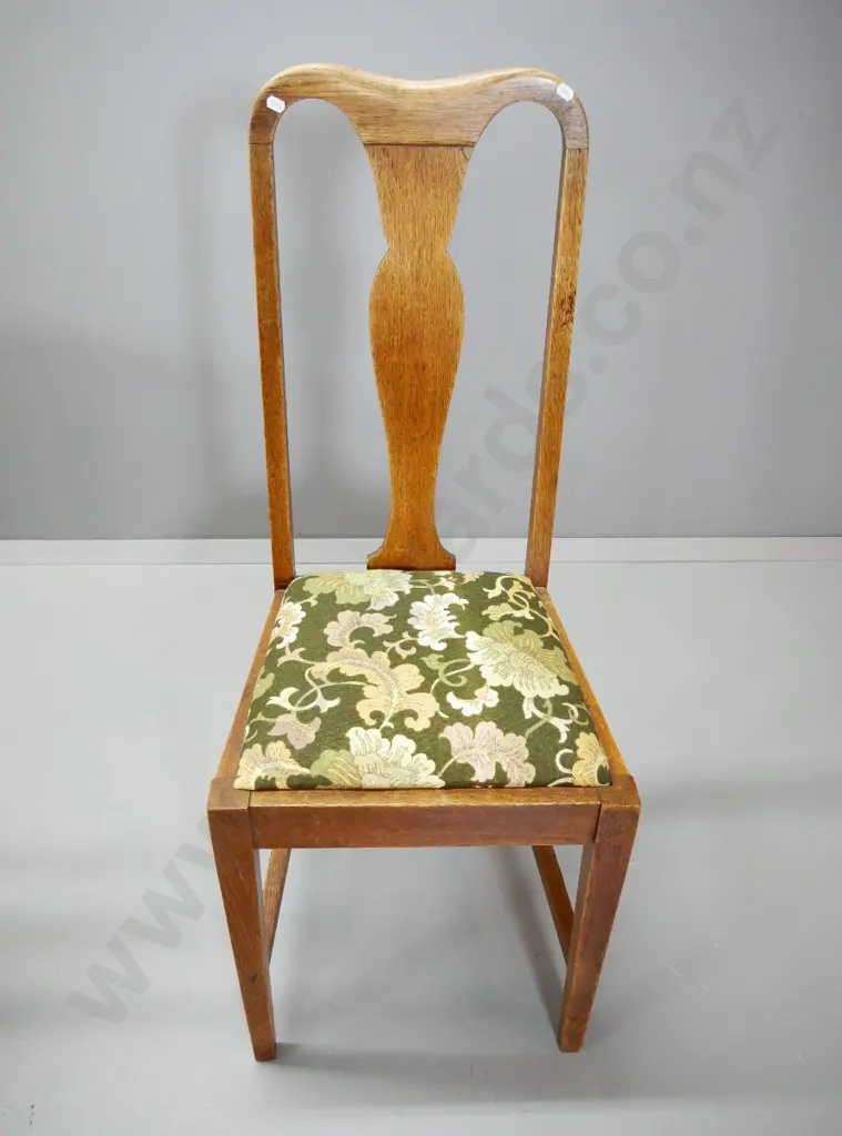 deco oak 5-piece dining suite - splat back chairs w/printed cotton fabric, round extending table with 2 leaves & Image 1++