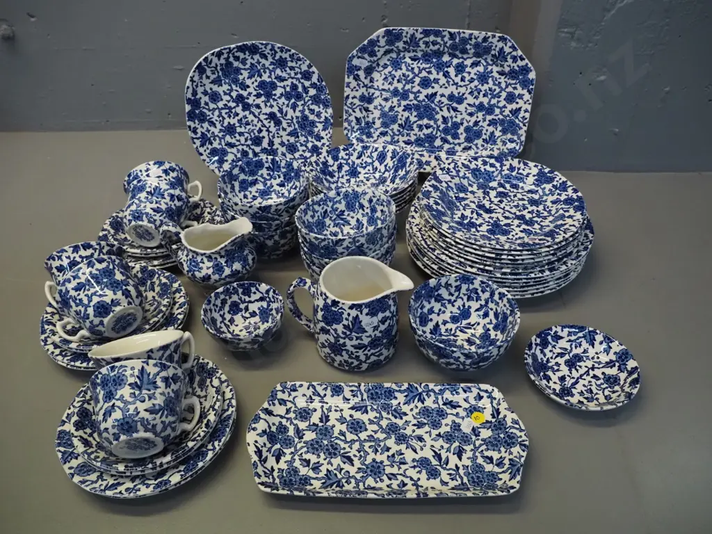 Burleigh "Arden" blue and white 6-place dinner set plus sandwich tray, cake plate etc - very good condition Image 1++