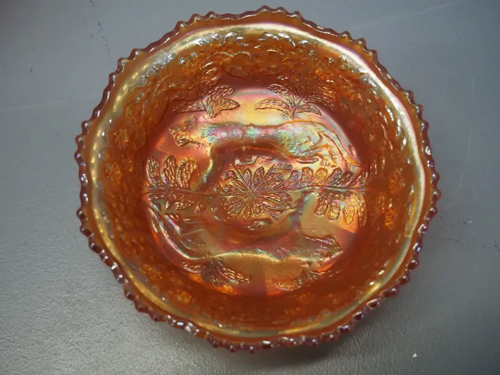 2 marigold carnival glass bowls - larger horse themed one is D-190 Image 1++