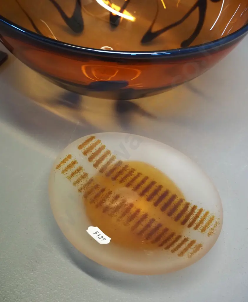 Linden Over NZ hand blown glass bowl D-255 and a small art glass frosted finish dish, no maker's marks Image 1++