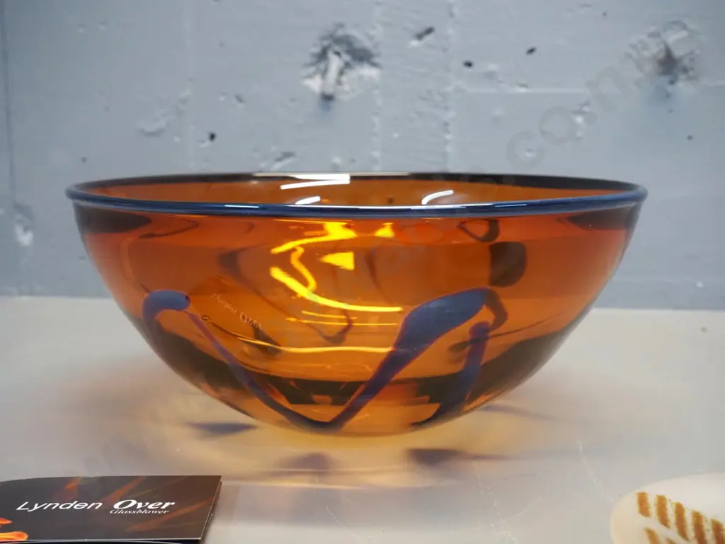 Linden Over NZ hand blown glass bowl D-255 and a small art glass frosted finish dish, no maker's marks Image 1++