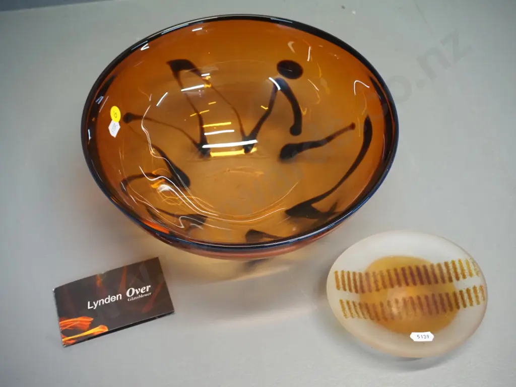 Linden Over NZ hand blown glass bowl D-255 and a small art glass frosted finish dish, no maker's marks Image 1++