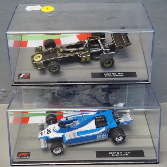 2 die-cast 1:43 scale Formula 1 racing cars - 1972 Emerson Fittipaldi and 1979 Jacques Laffite