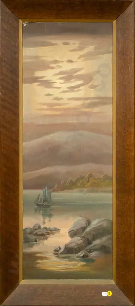framed oil - coastal scene (slight damage) H-740 W-270 Image 1++