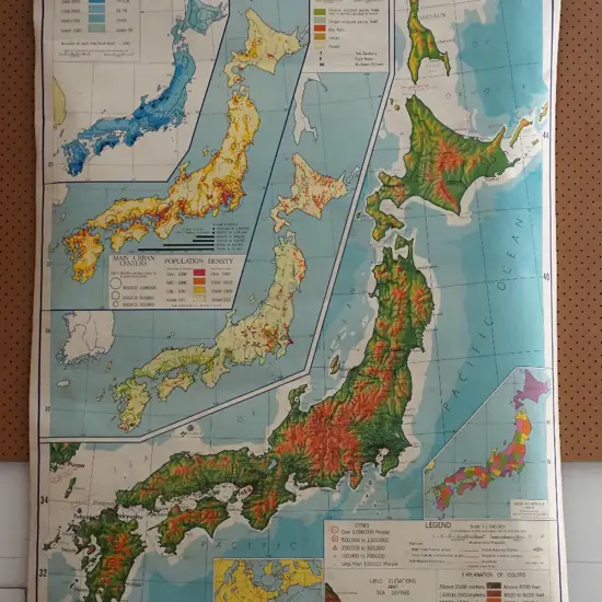 vintage school map of Japan - map size H-1520 W-1100