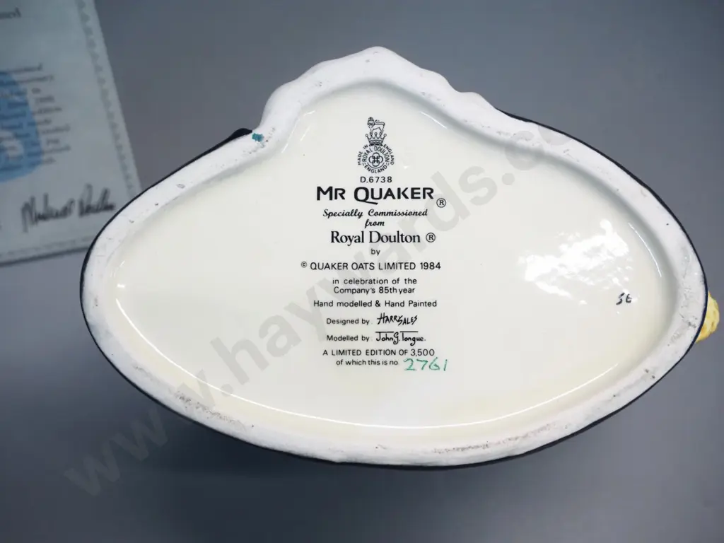 Royal Doulton large character jug - Mister Quaker, limited edition made for Quaker's Oats 1984 with certificate H-200 Image 1++