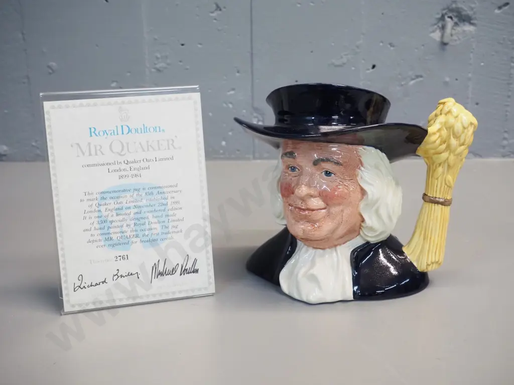 Royal Doulton large character jug - Mister Quaker, limited edition made for Quaker's Oats 1984 with certificate H-200 Image 1++